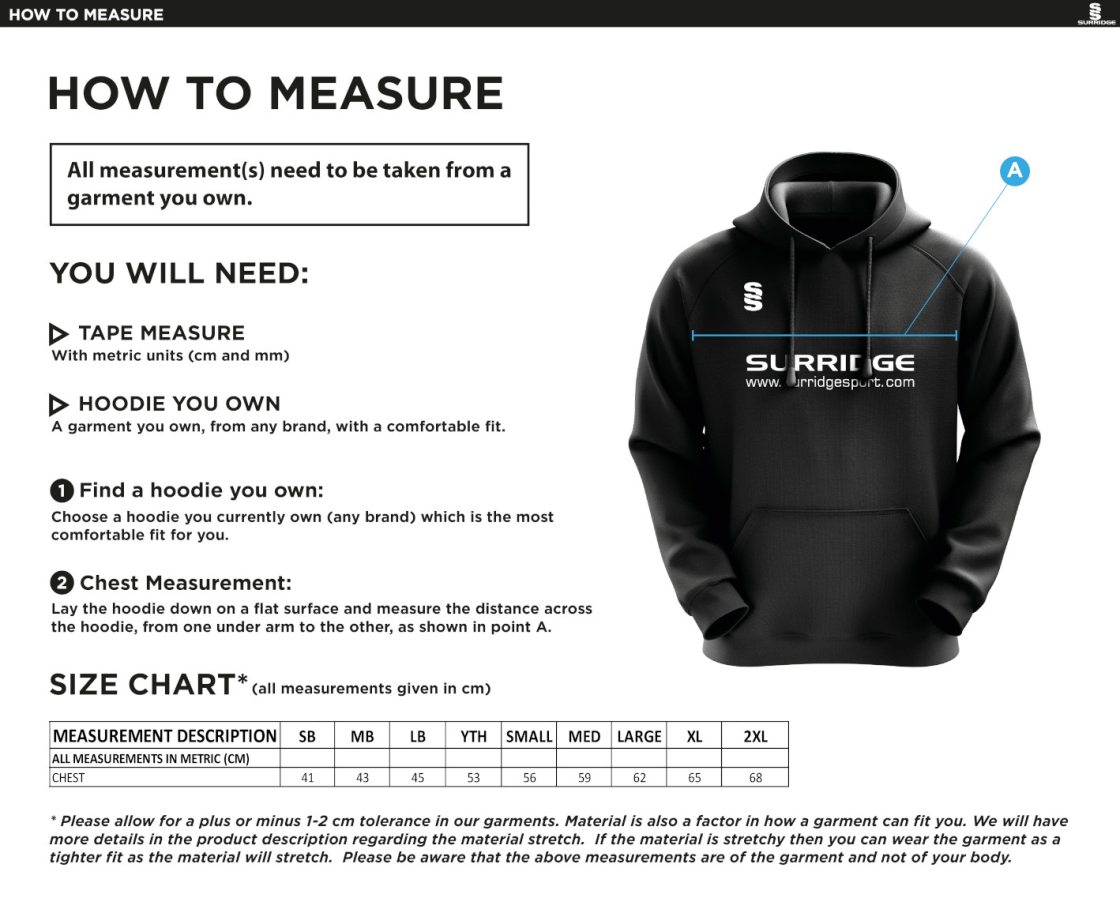 City of Ely CC - Blade Hoody - Size Guide