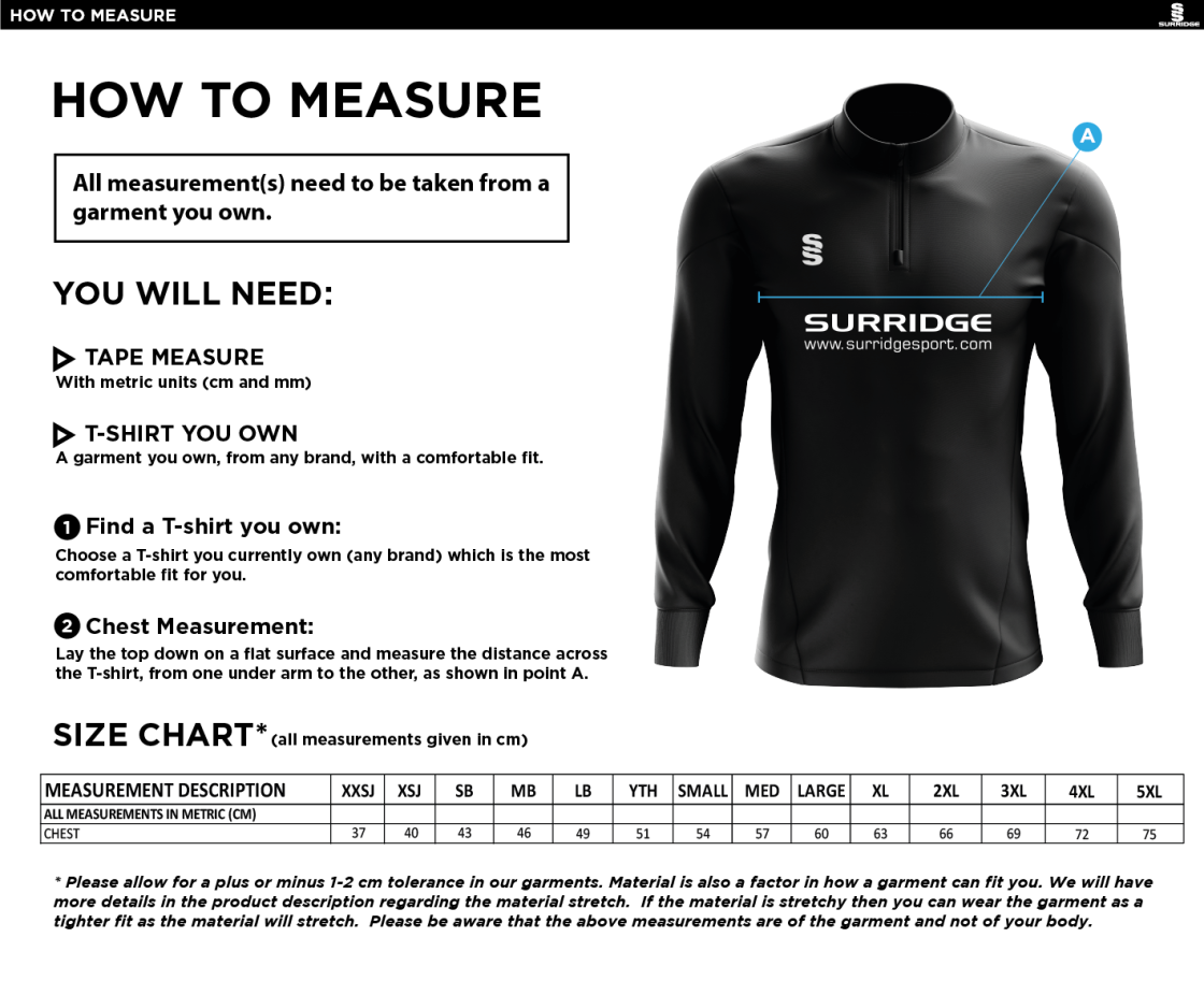 City of Ely CC - Blade Performance Top - Size Guide